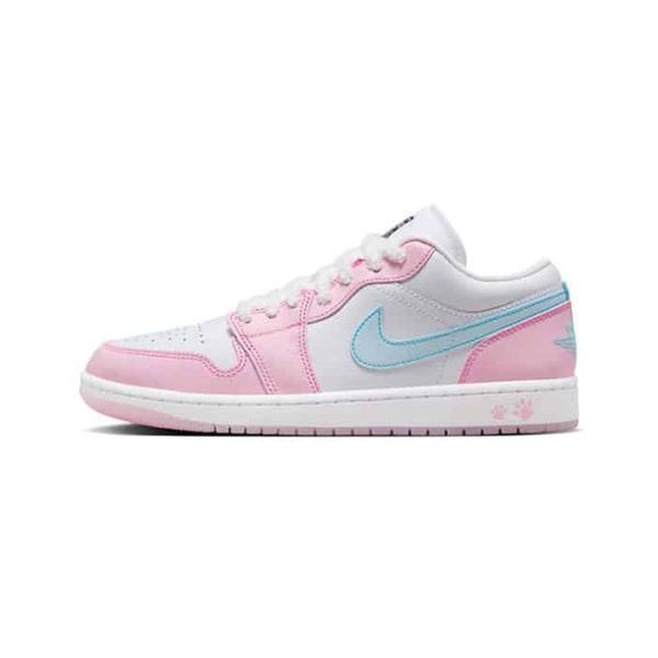 کتونى ایر جردن ١ صورتی پنجه گربه ای Nike Air Jordan 1 Low Paw Print White Pink